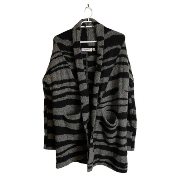 Beyond Women's Zebra Print Open Front Cozy Cardigan - Picture 1 of 7